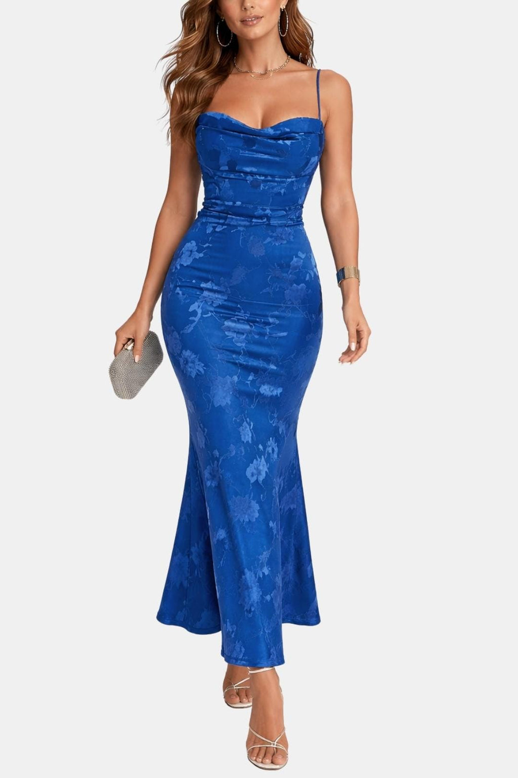 Isabel | Maxi cocktailjurk met watervalhals en bloemenpatroon