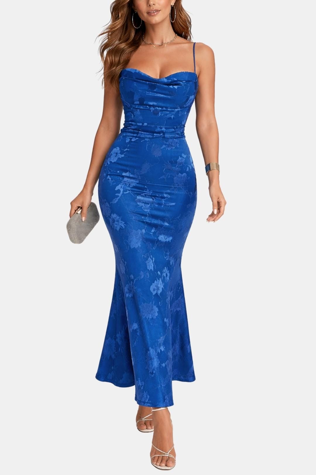 Isabel | Maxi cocktailjurk met watervalhals en bloemenpatroon