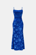 Isabel | Maxi cocktailjurk met watervalhals en bloemenpatroon