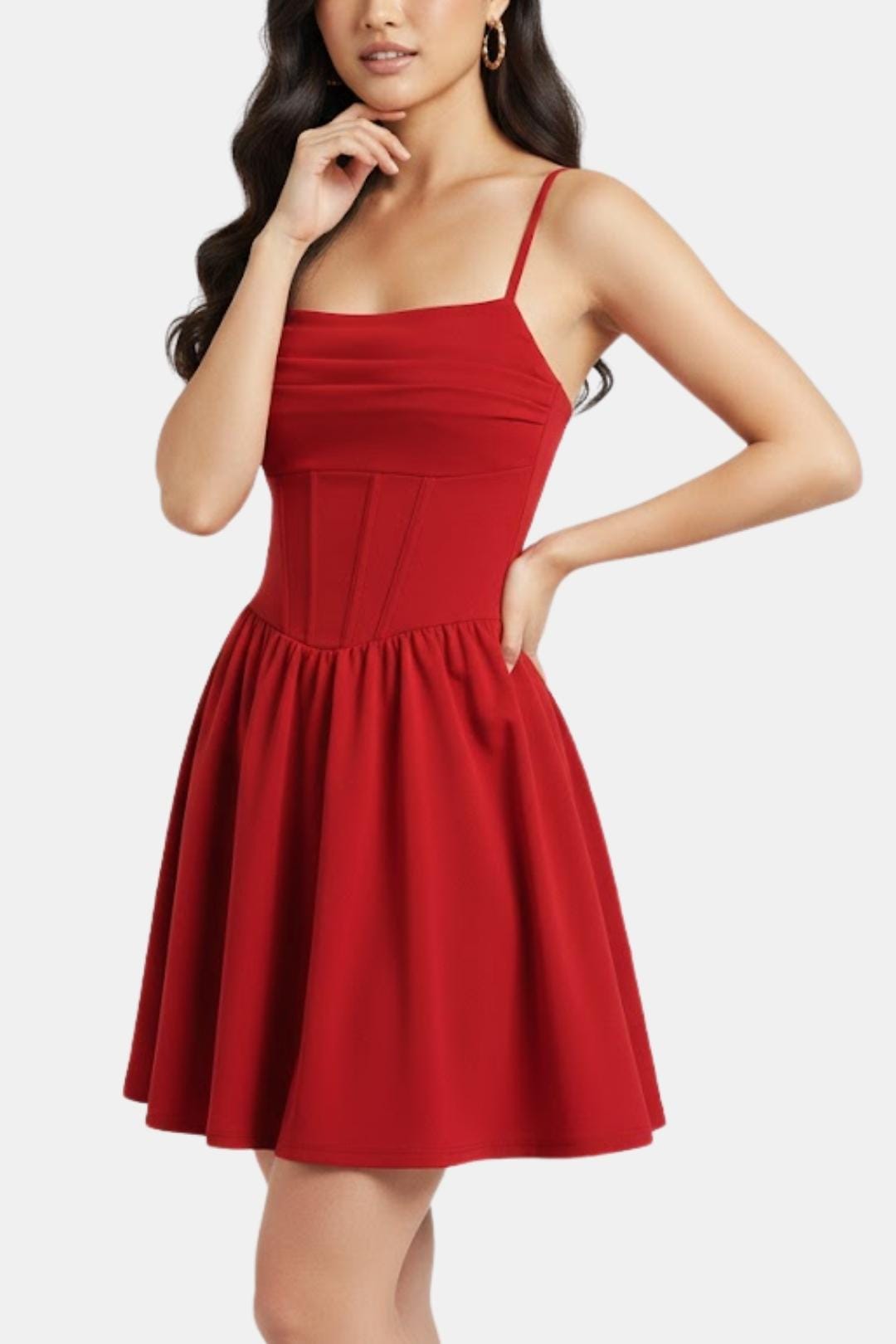Dames Cocktailjurk, Mini, met Spaghettibandjes, Ruches en Korsetdetails