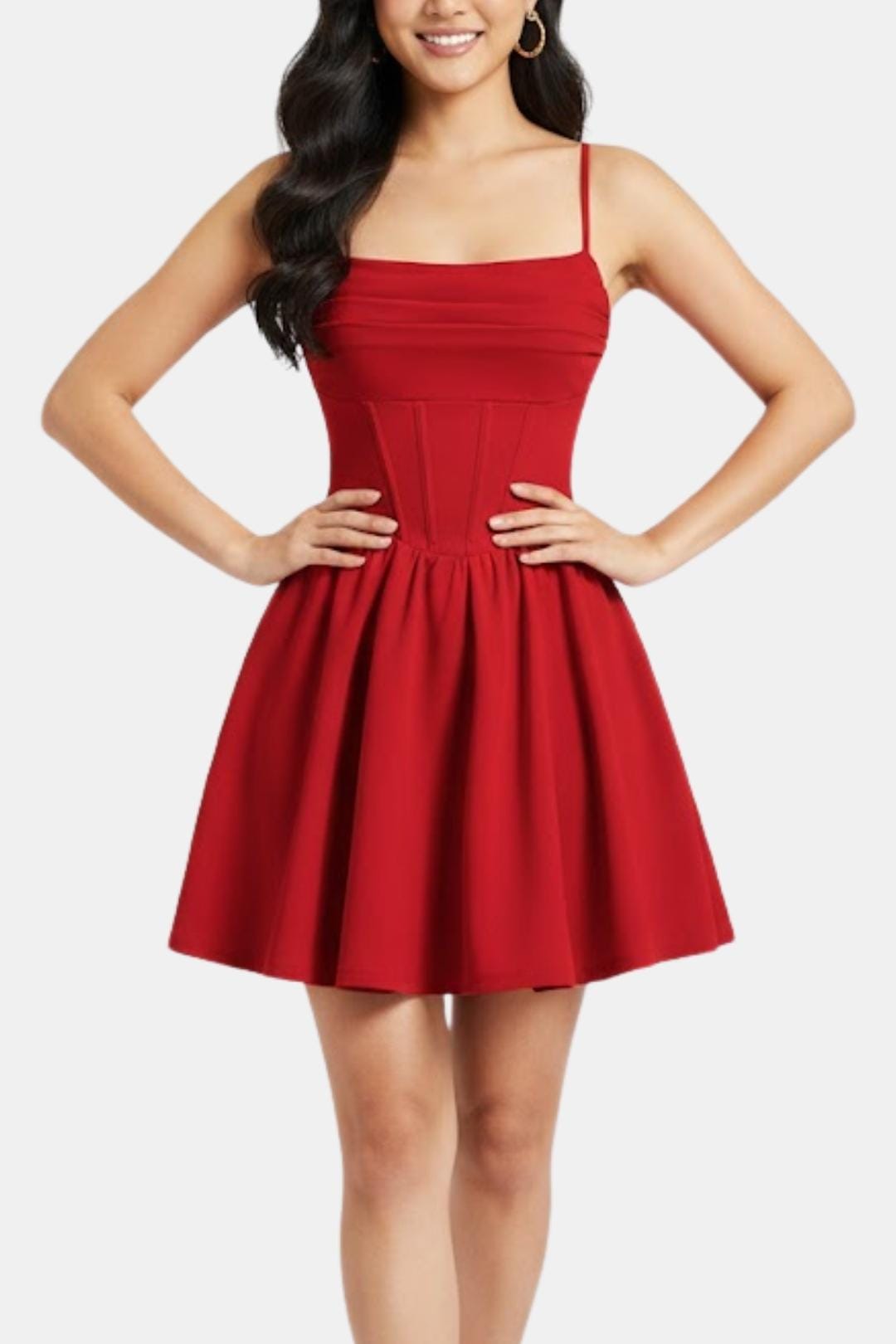 Dames Cocktailjurk, Mini, met Spaghettibandjes, Ruches en Korsetdetails