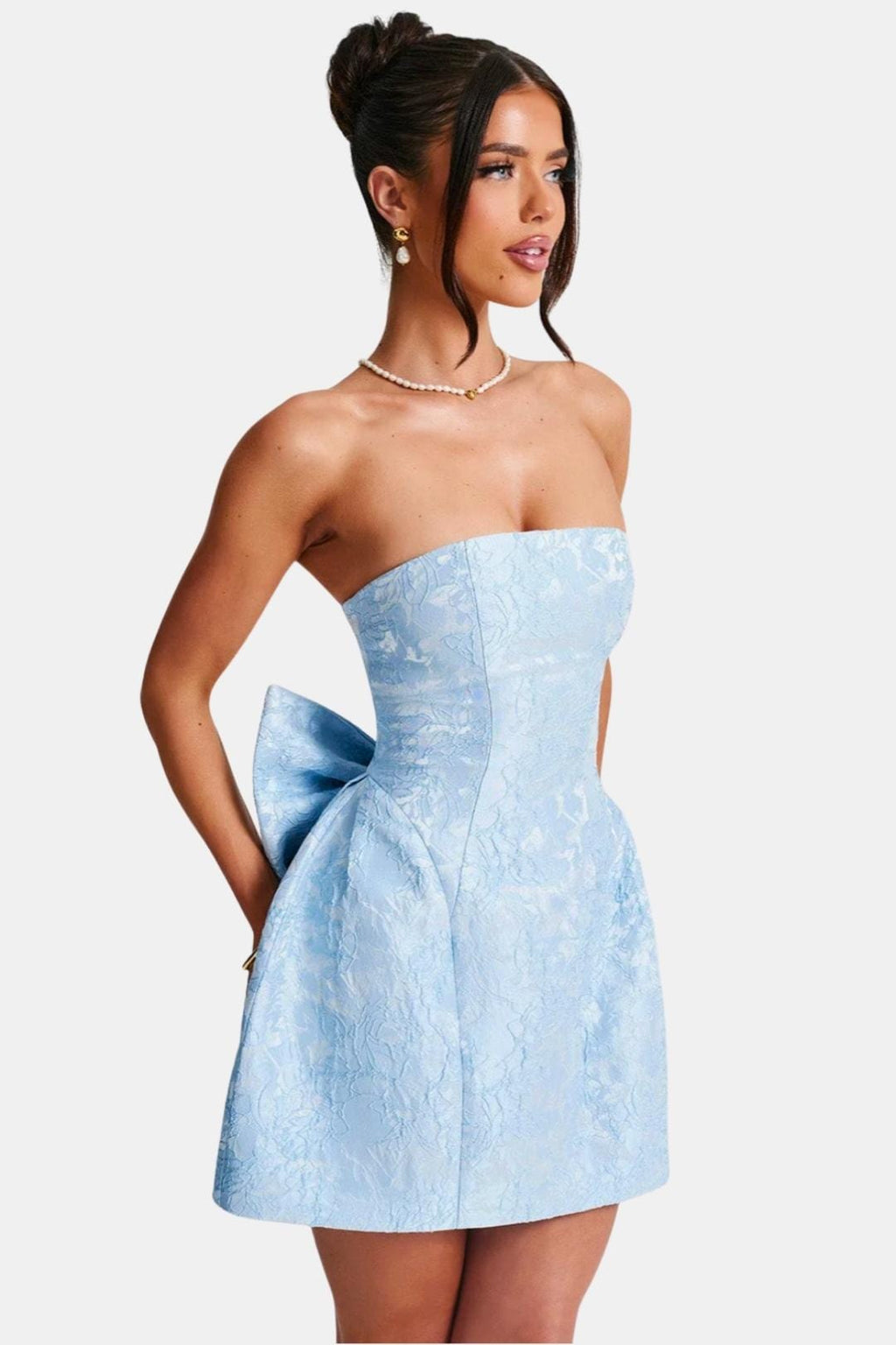 Sil | Strapless minijurk met strikband en bloemenprint