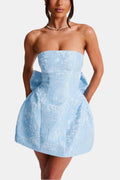 Sil | Strapless minijurk met strikband en bloemenprint