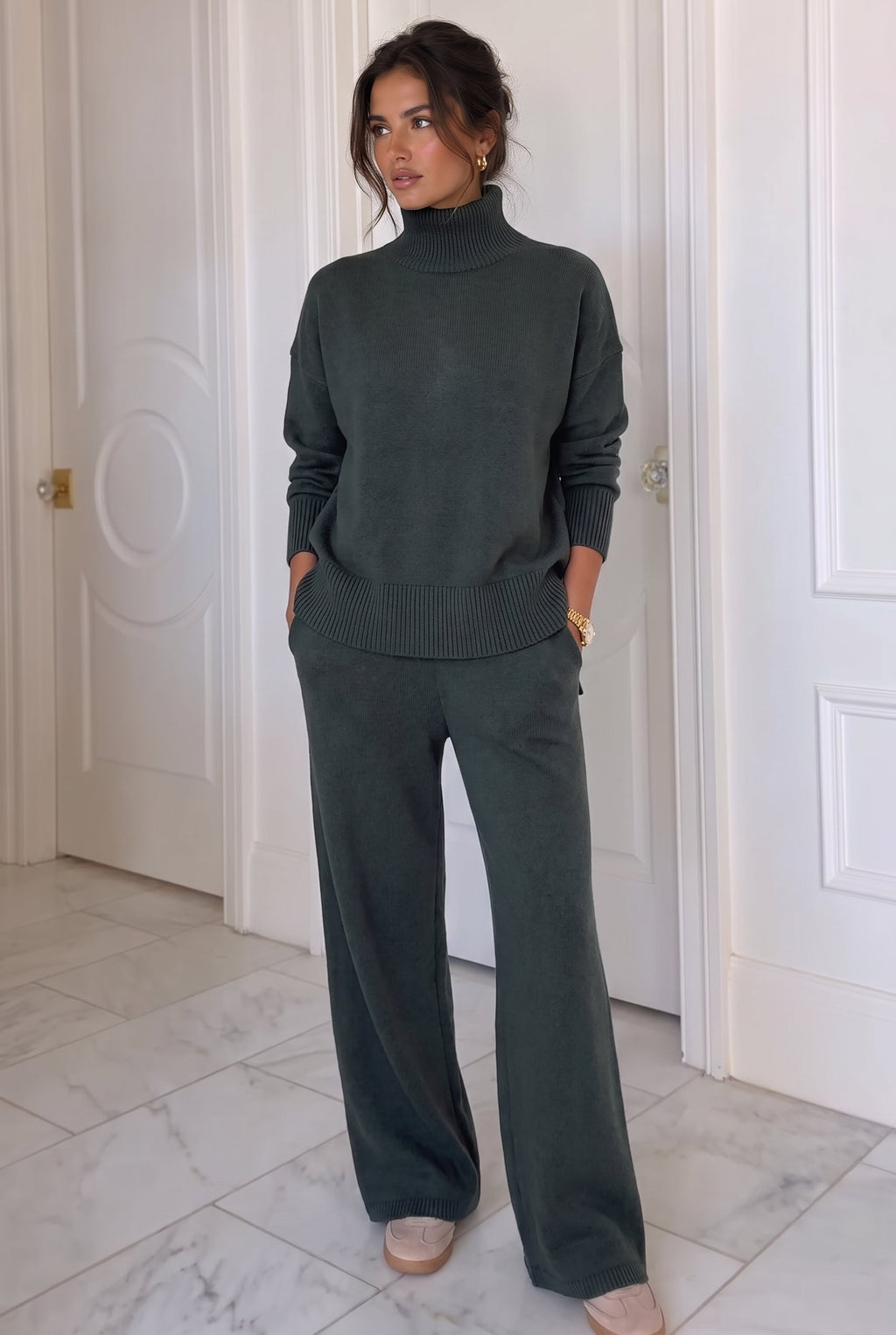 Nadia | Sweatshirt en Broek Set met Hoge Hals