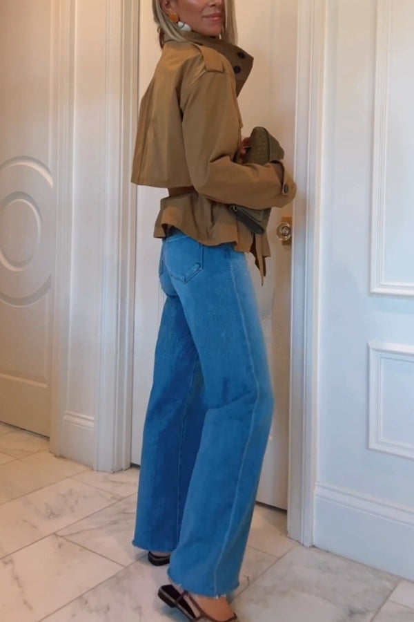 Romy | Cropped Trenchcoat met Epauletten