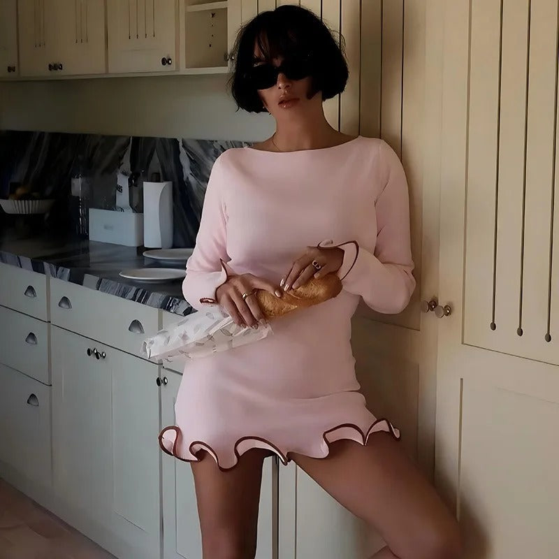 Cleo | Minijurk met boothals en ruches zoom
