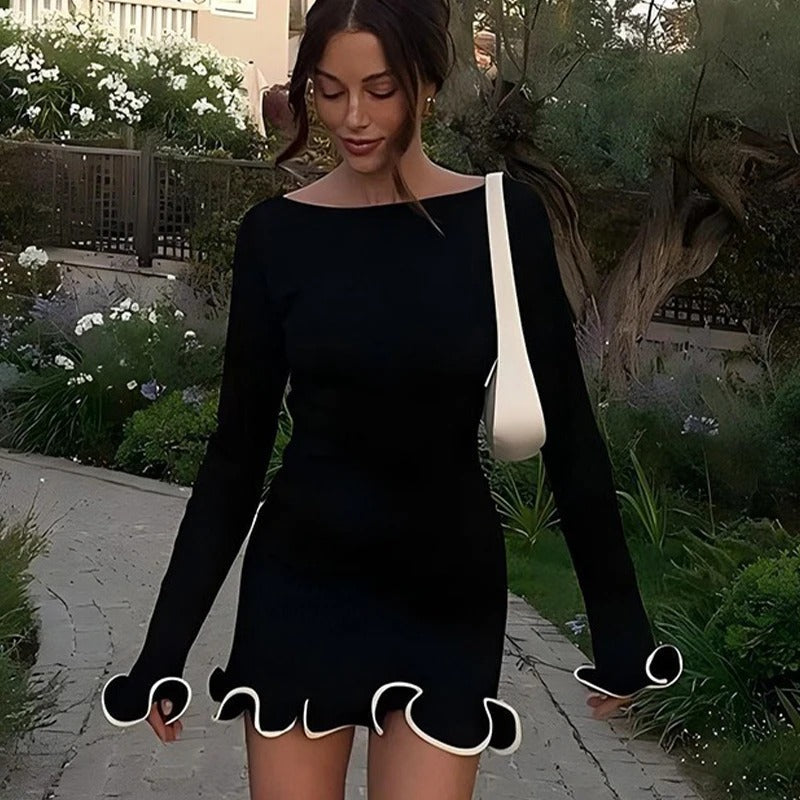 Cleo | Minijurk met boothals en ruches zoom