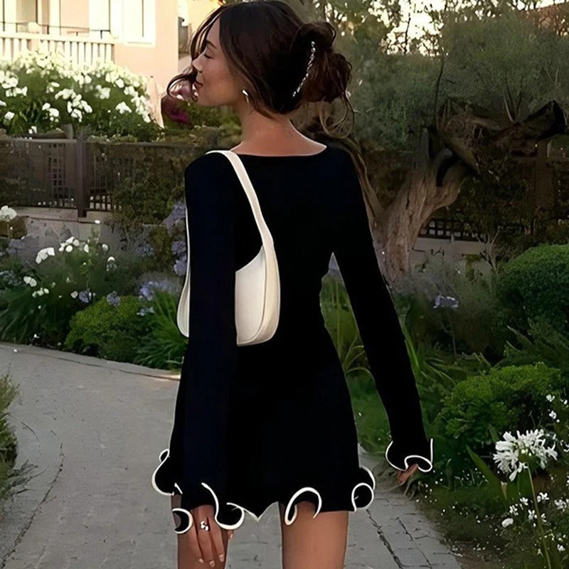 Cleo | Minijurk met boothals en ruches zoom