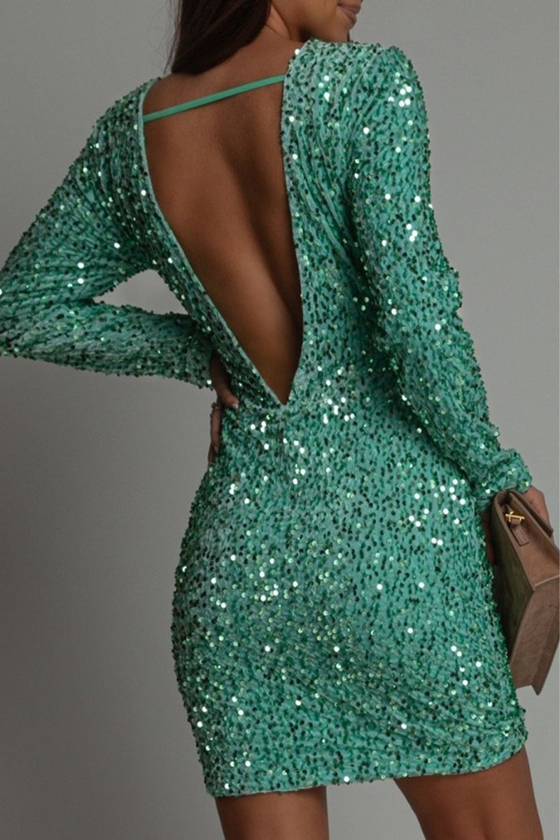 Elena | Glitterjurk met ronde hals en lange mouwen