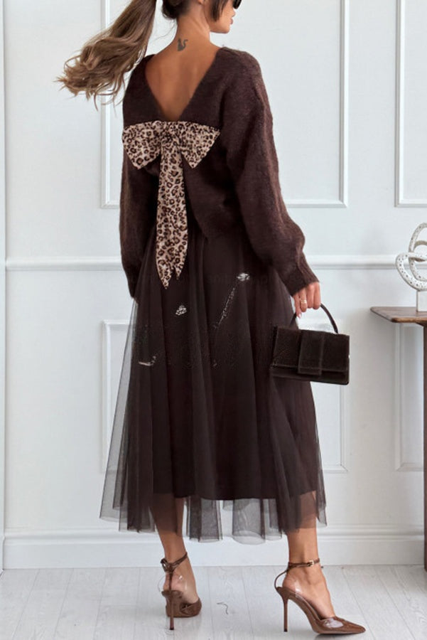 Gisella | Luipaardprint Trui met Strik