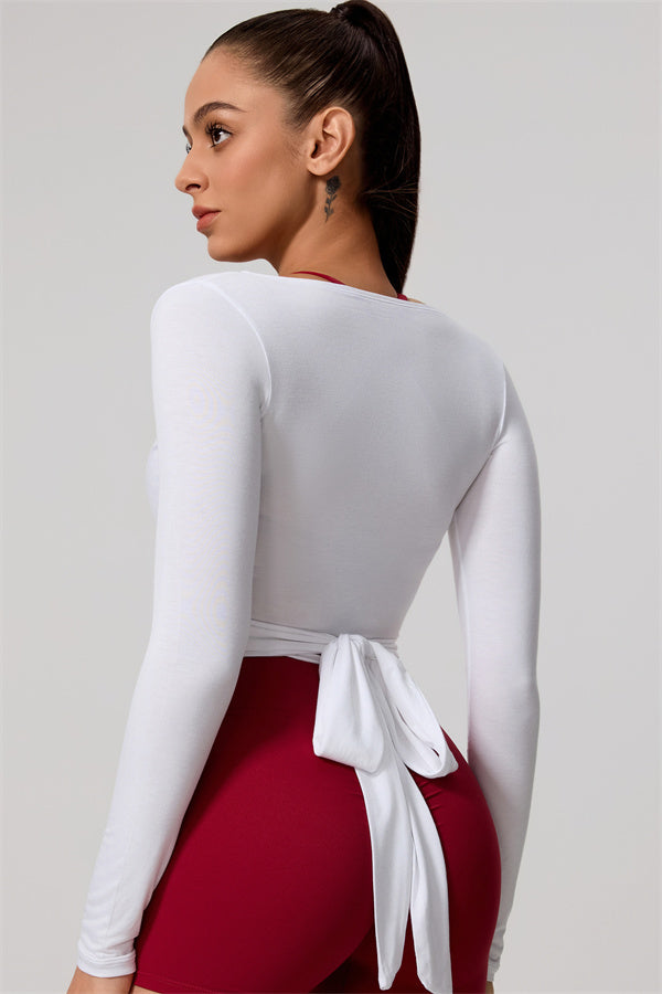 Hannah | Overslag longsleeve sporttop met striksluiting