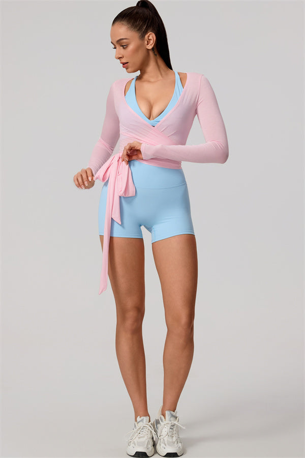 Hannah | Overslag longsleeve sporttop met striksluiting