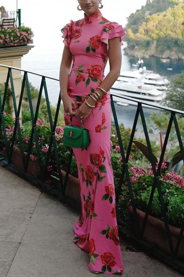 Sylvia | Gelaagde mouwtjes maxi dress met bloemenprint