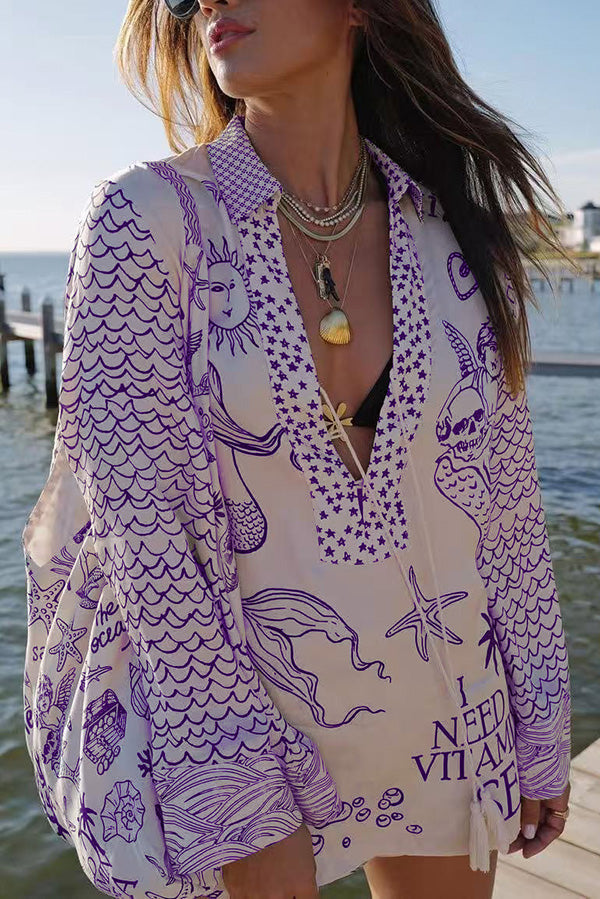 Willemijn | Satijnen shirt en short set met letterprint en kwastjes