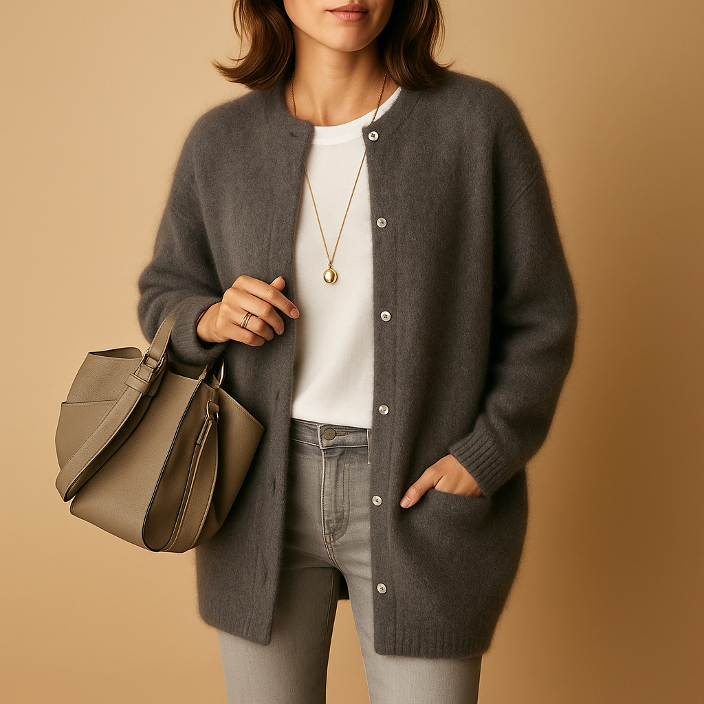 Lena | Lange Cardigan met Knoopsluiting