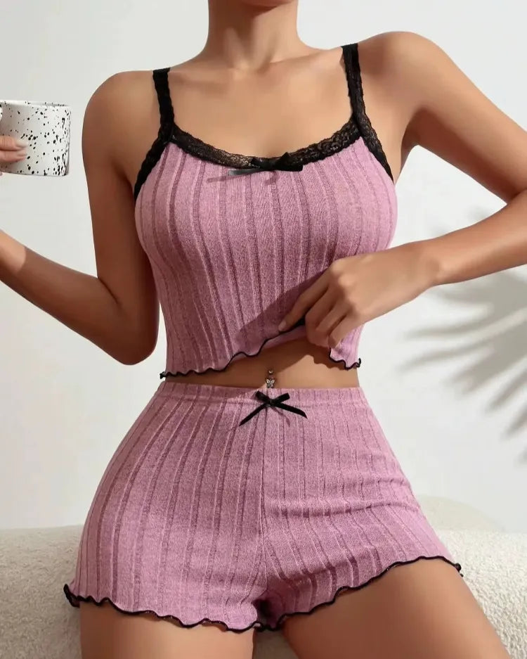 Coretta | Kanten Geribde Pyjama Set