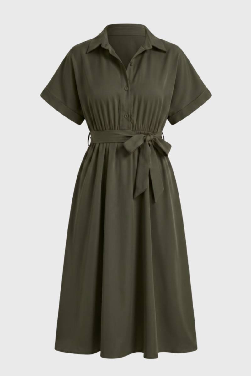 Bordeaux Midi Jurk met Strikceintuur
