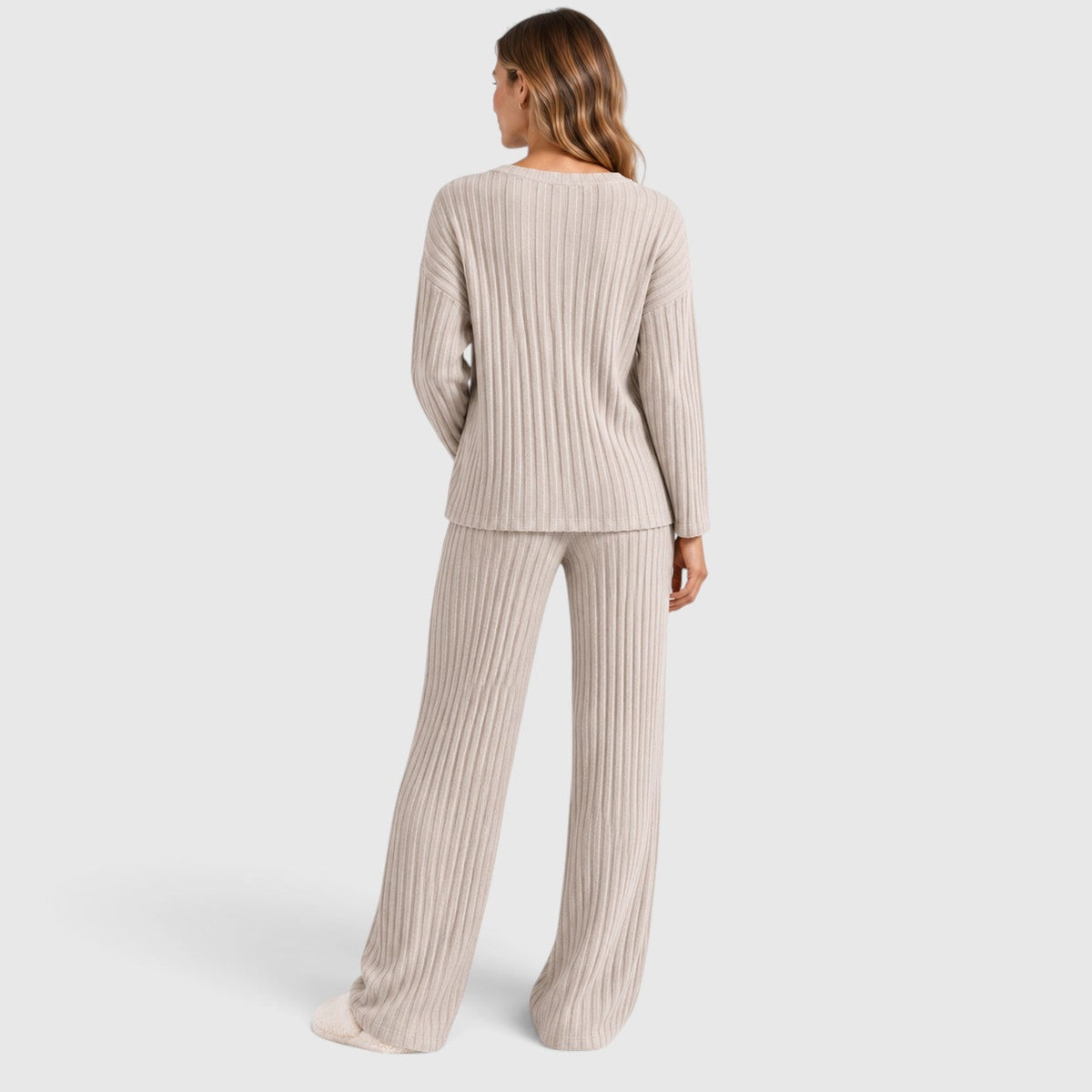 Merle | 2-Delige Lounge Outfit met Geribde Top en Brede Pijpen Broek