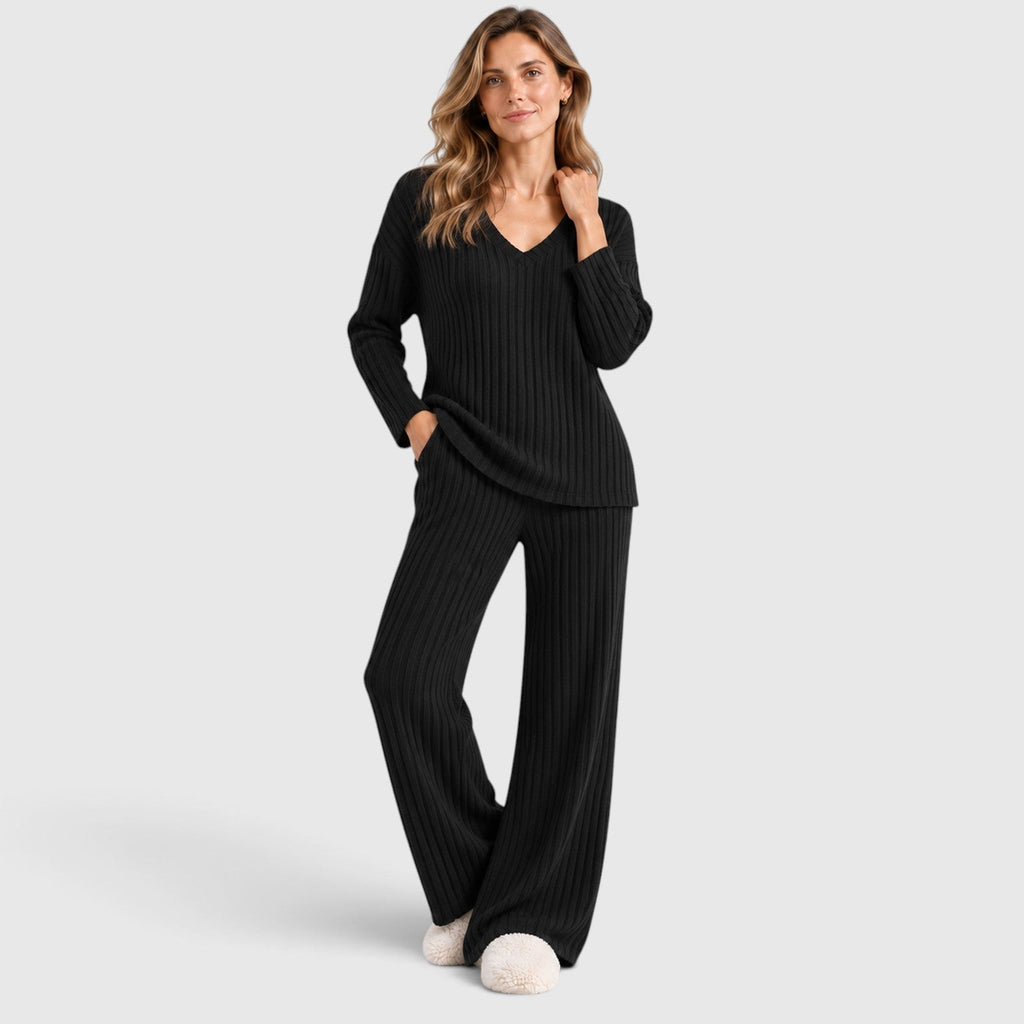 Merle | 2-Delige Lounge Outfit met Geribde Top en Brede Pijpen Broek
