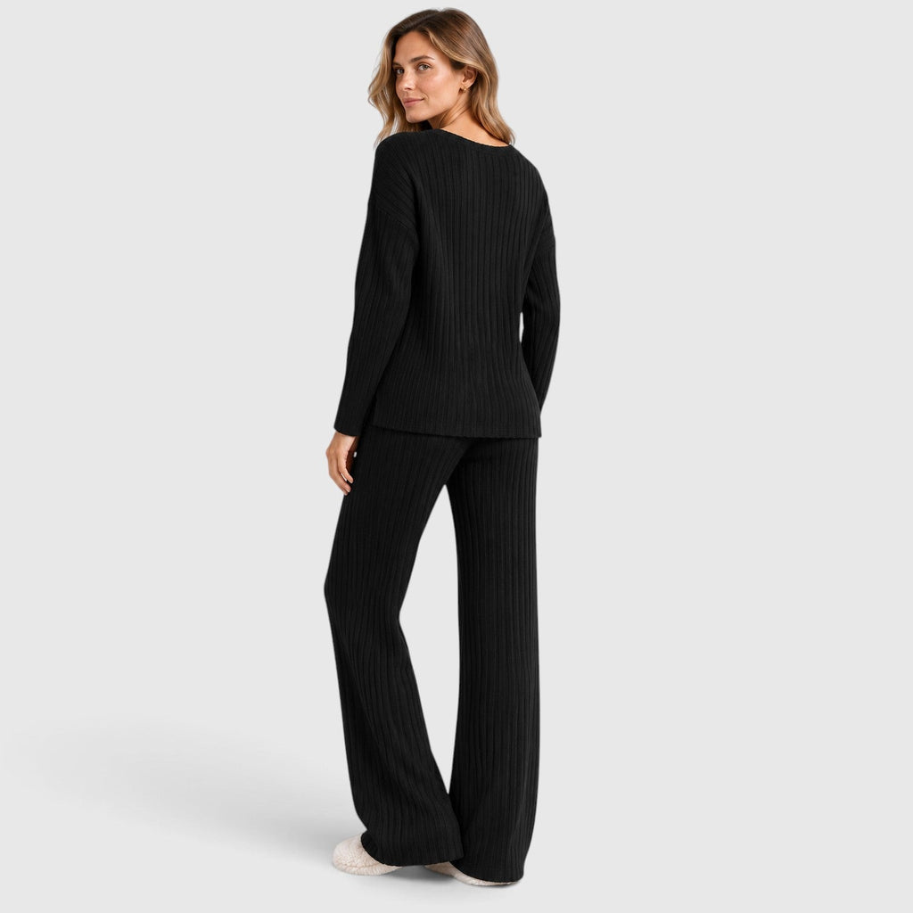 Merle | 2-Delige Lounge Outfit met Geribde Top en Brede Pijpen Broek