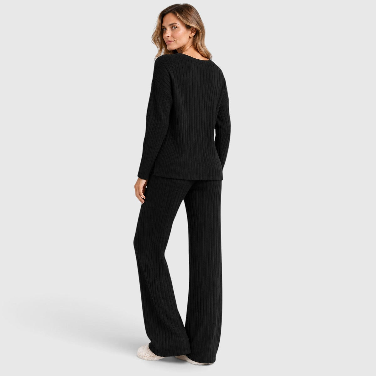 Merle | 2-Delige Lounge Outfit met Geribde Top en Brede Pijpen Broek
