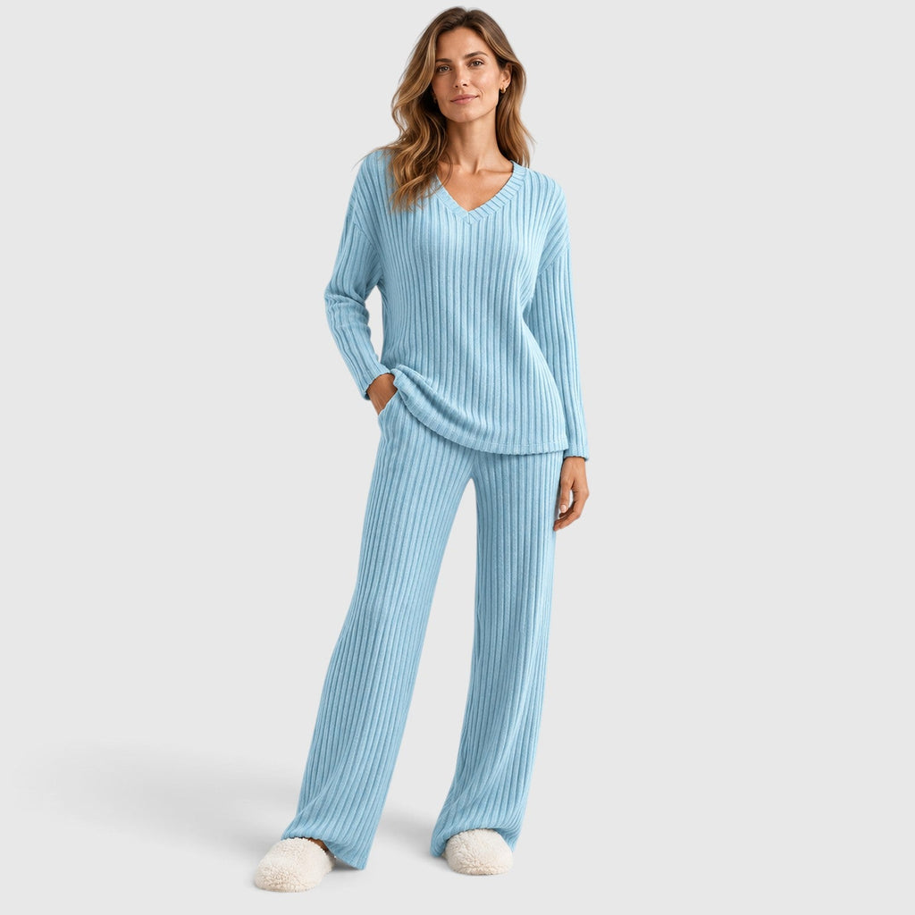 Merle | 2-Delige Lounge Outfit met Geribde Top en Brede Pijpen Broek
