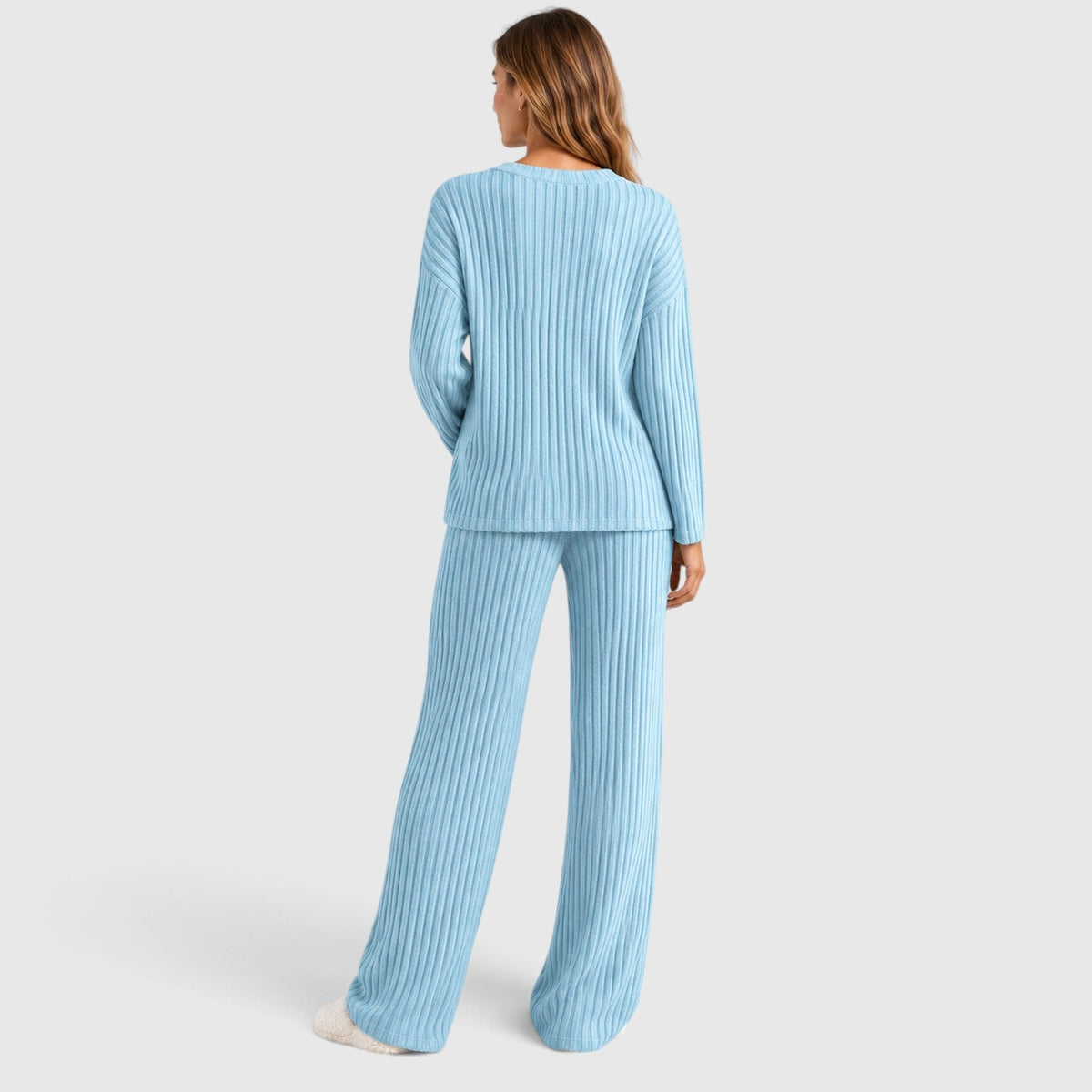 Merle | 2-Delige Lounge Outfit met Geribde Top en Brede Pijpen Broek