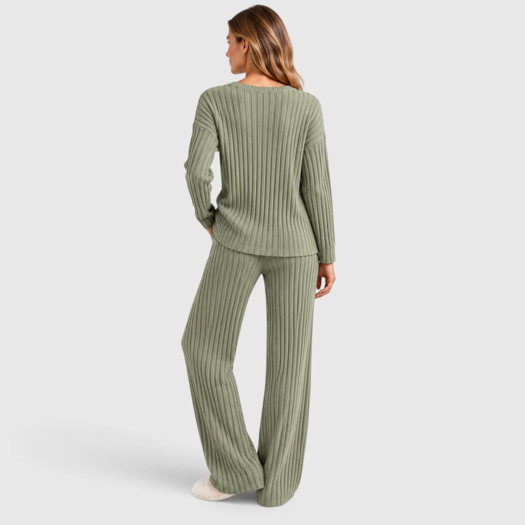 Merle | 2-Delige Lounge Outfit met Geribde Top en Brede Pijpen Broek