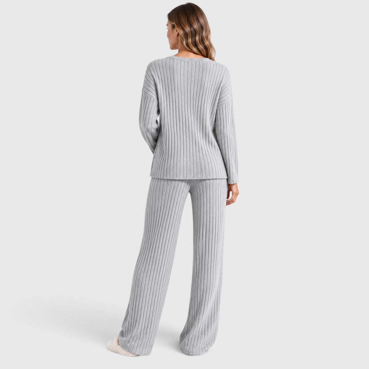 Merle | 2-Delige Lounge Outfit met Geribde Top en Brede Pijpen Broek