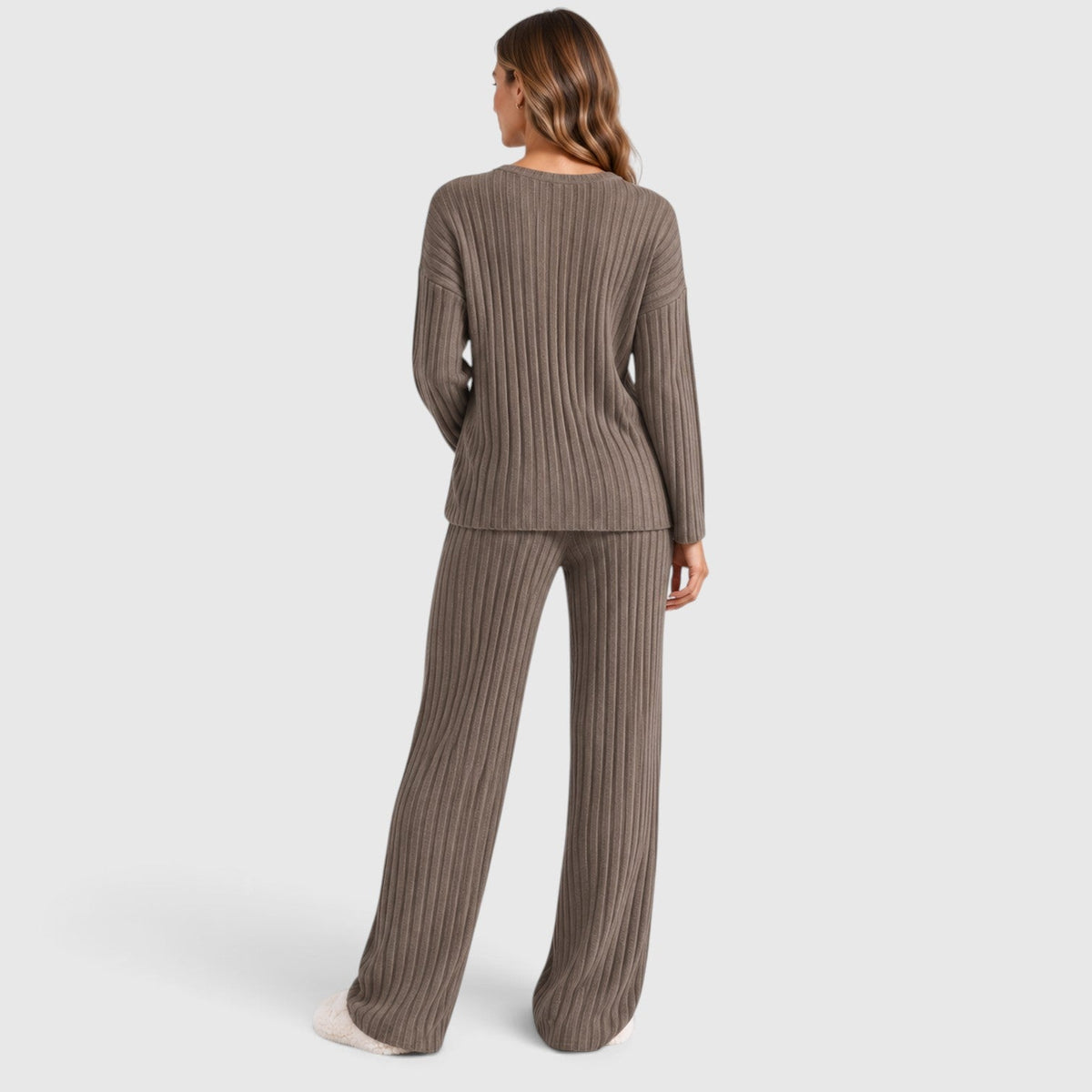 Merle | 2-Delige Lounge Outfit met Geribde Top en Brede Pijpen Broek