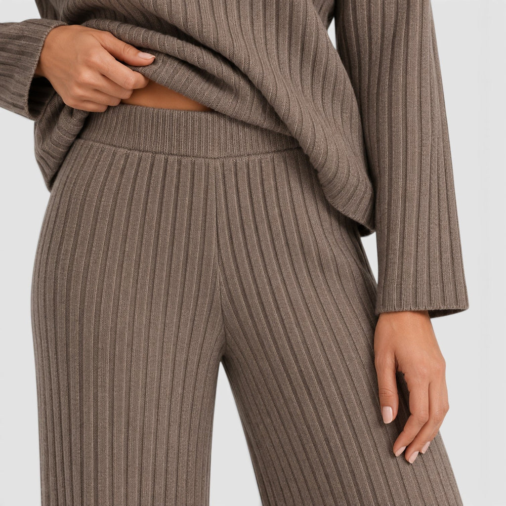 Merle | 2-Delige Lounge Outfit met Geribde Top en Brede Pijpen Broek