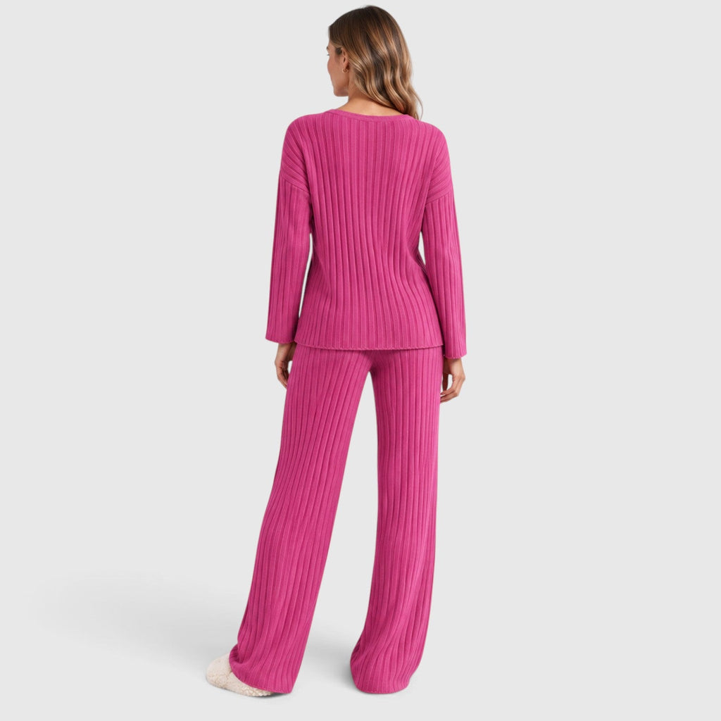 Merle | 2-Delige Lounge Outfit met Geribde Top en Brede Pijpen Broek