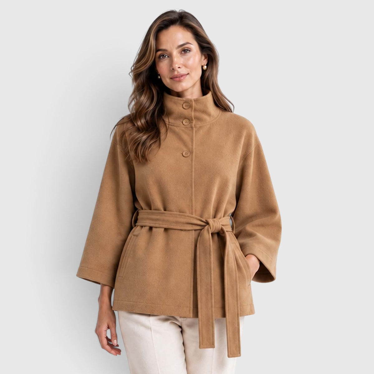 Rosalinde | Cape Jacket met Ceintuur en Staande Kraag