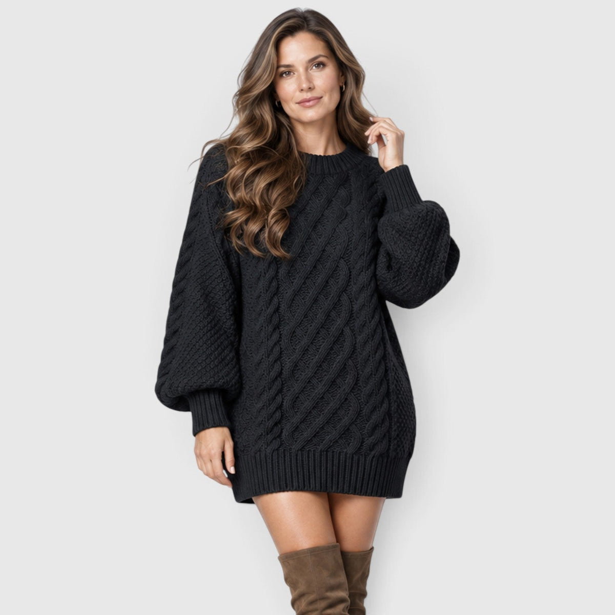 Liselot | Kabelgebreide Trui Jurk met Lange Mouwen