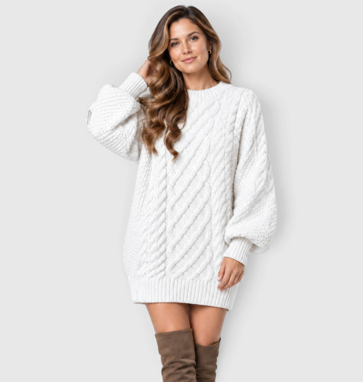 Liselot | Kabelgebreide Trui Jurk met Lange Mouwen