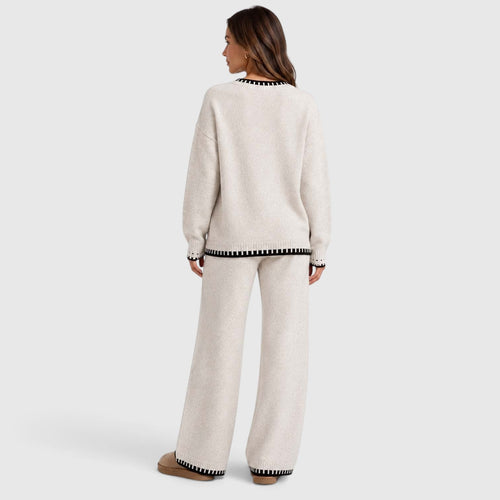 Anouska | Gebreide Co-Ord Set met Brede Pijpen Broek