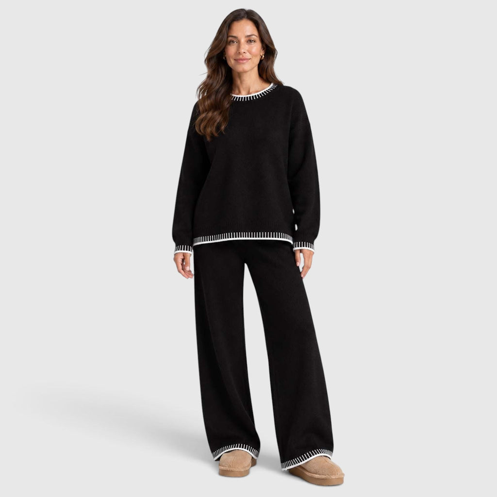 Anouska | Gebreide Co-Ord Set met Brede Pijpen Broek