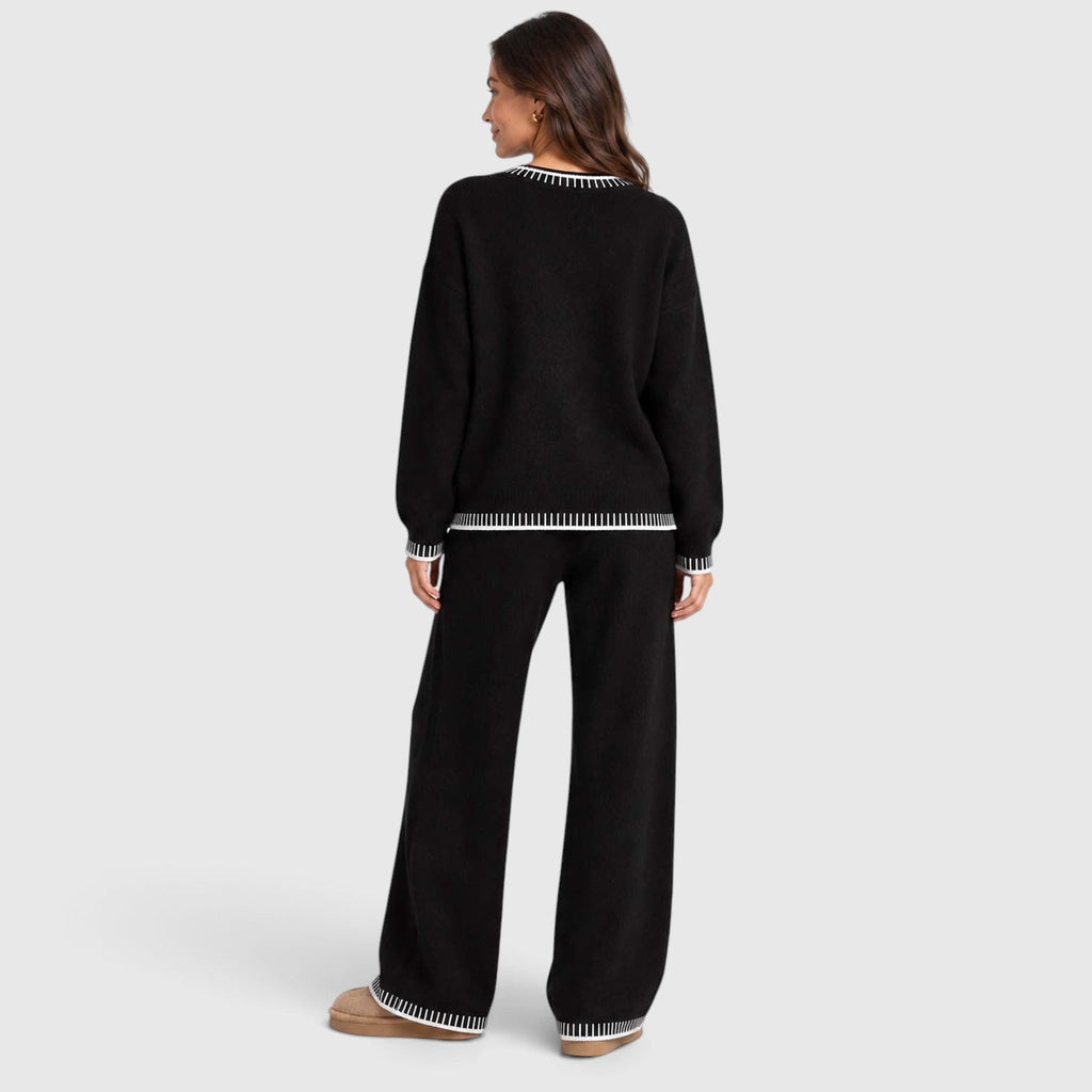 Anouska | Gebreide Co-Ord Set met Brede Pijpen Broek