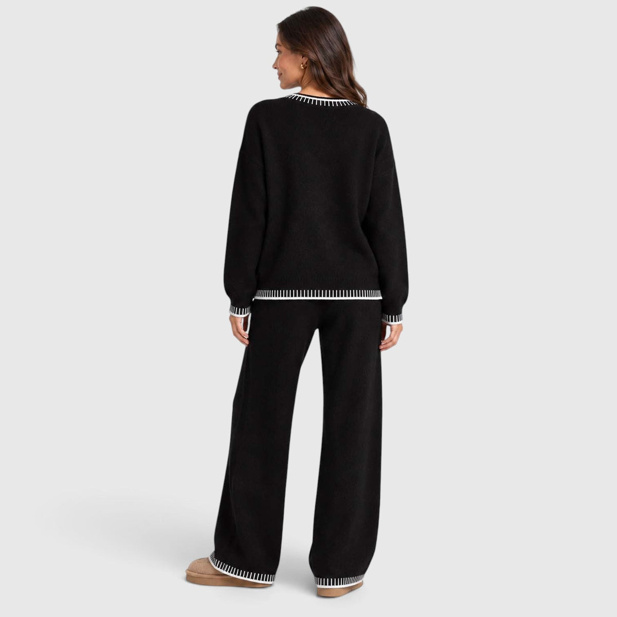Anouska | Gebreide Co-Ord Set met Brede Pijpen Broek