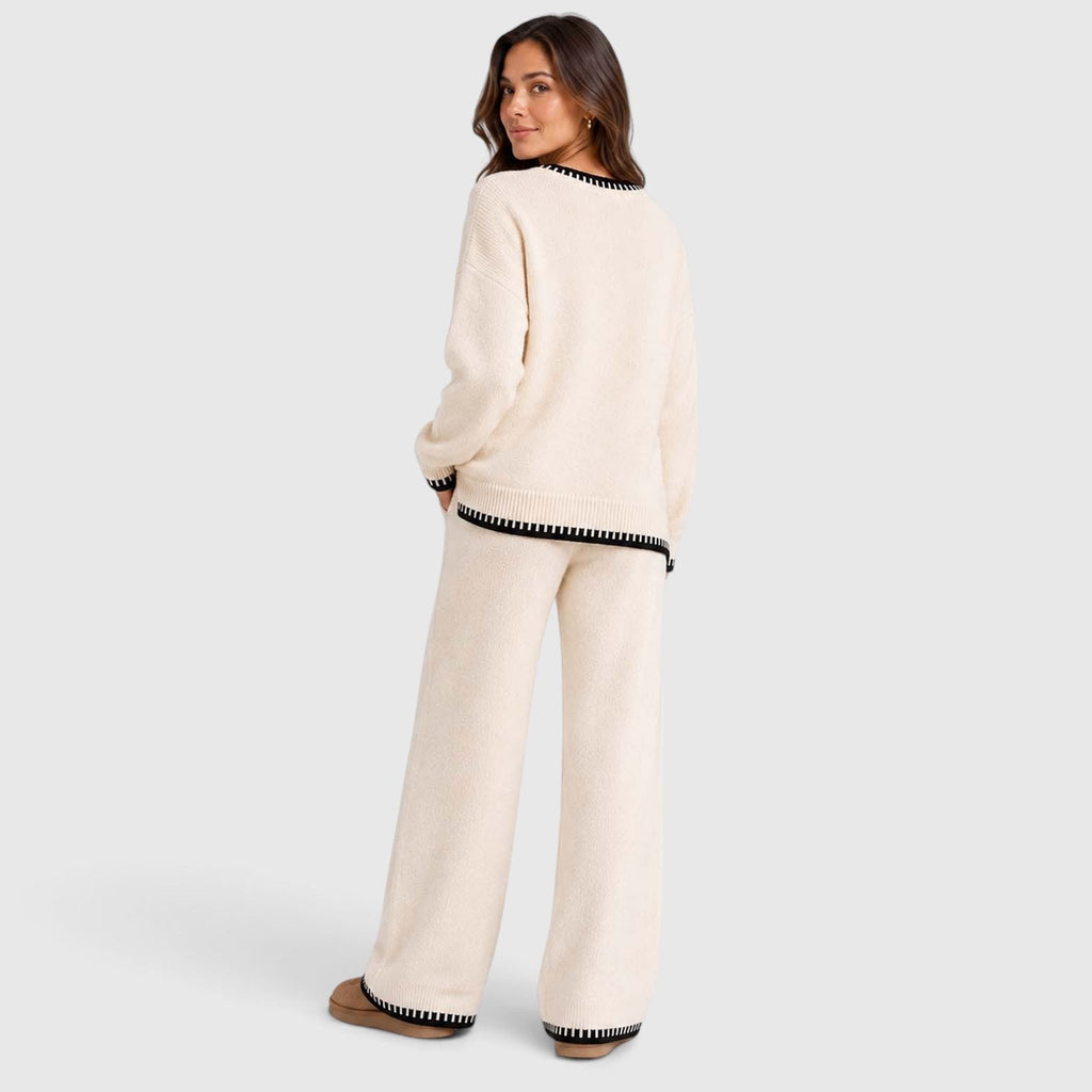 Anouska | Gebreide Co-Ord Set met Brede Pijpen Broek