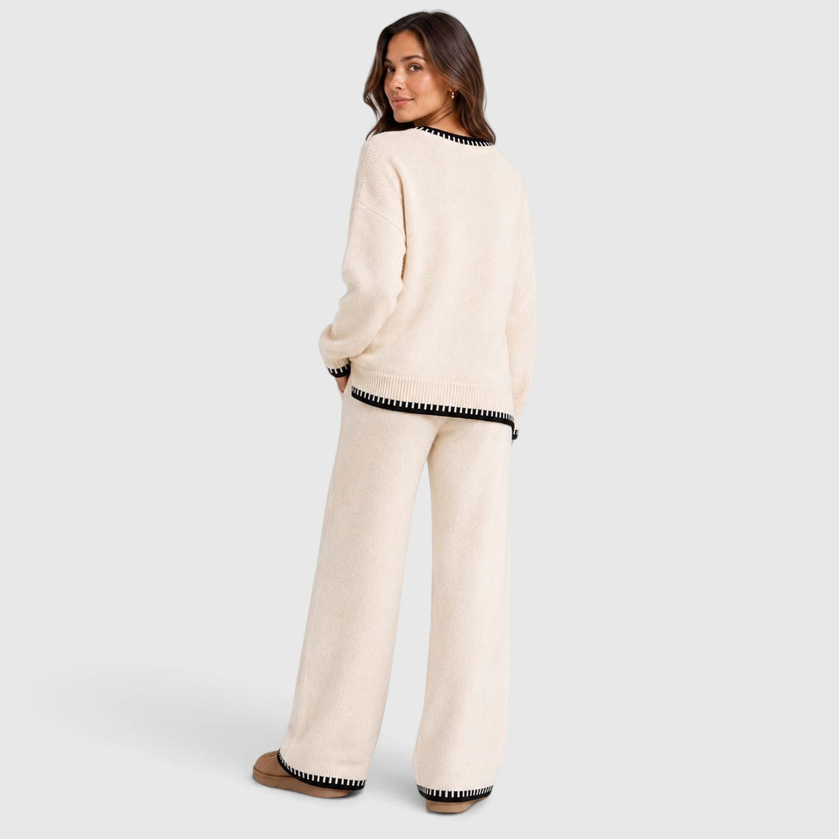 Anouska | Gebreide Co-Ord Set met Brede Pijpen Broek