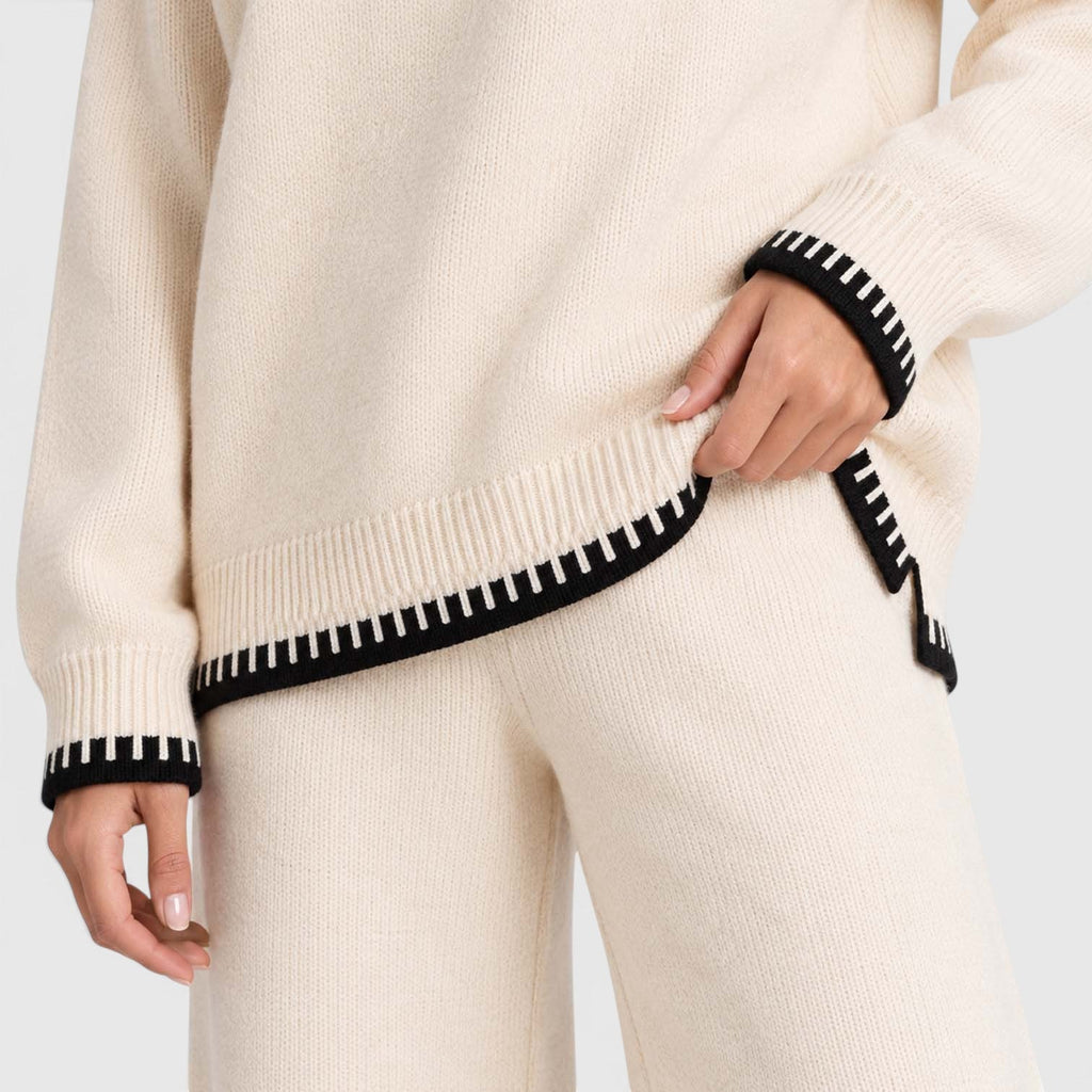 Anouska | Gebreide Co-Ord Set met Brede Pijpen Broek