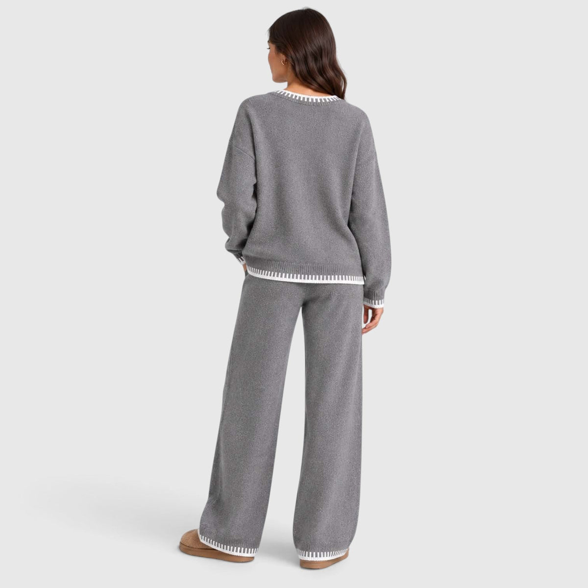Anouska | Gebreide Co-Ord Set met Brede Pijpen Broek