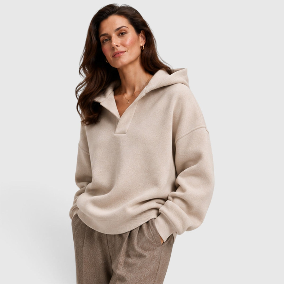 Fenna | Oversized Open Hals Pullover Hoodie
