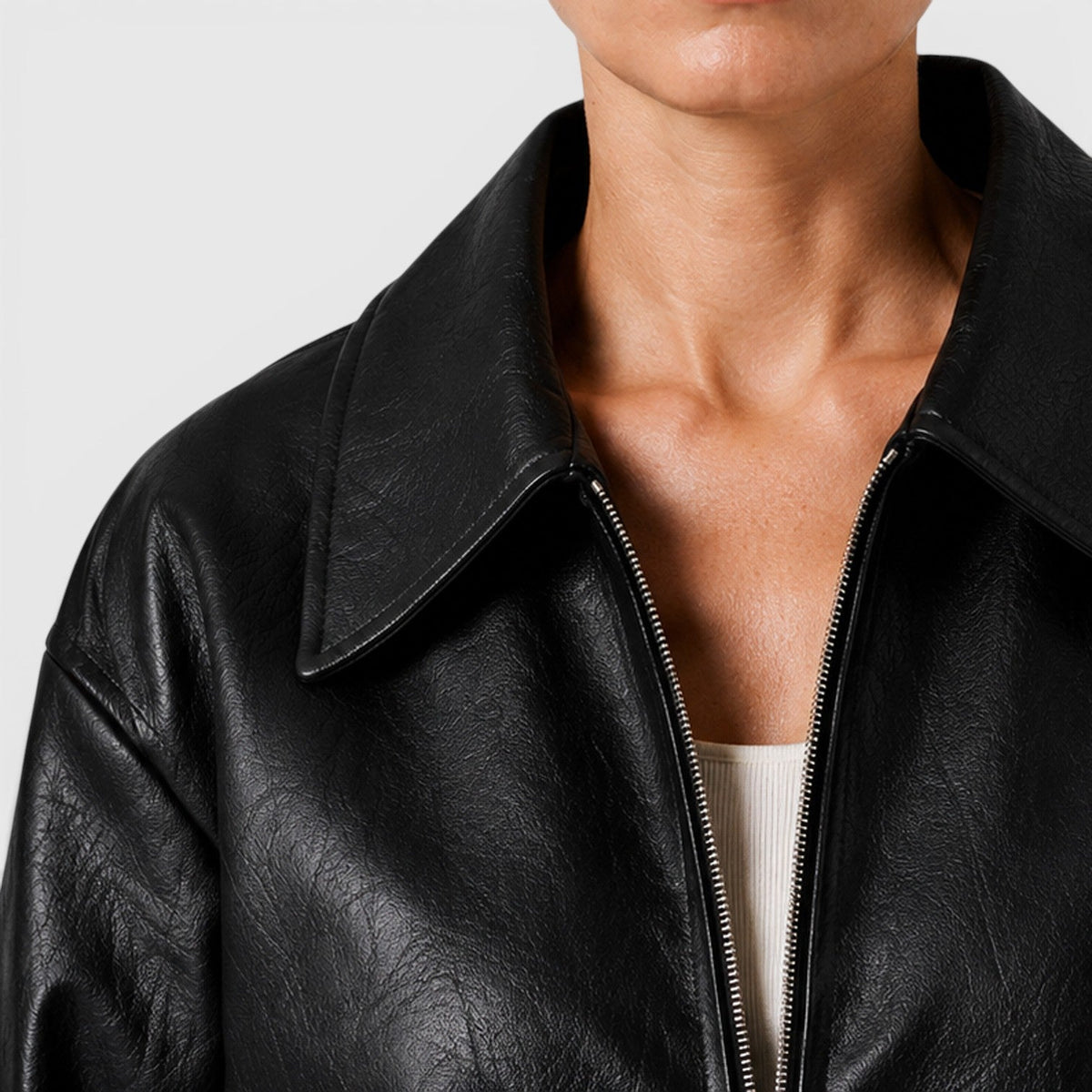 Talena | Zip Leren Jas met Zakken voor Slim Casual Stijl