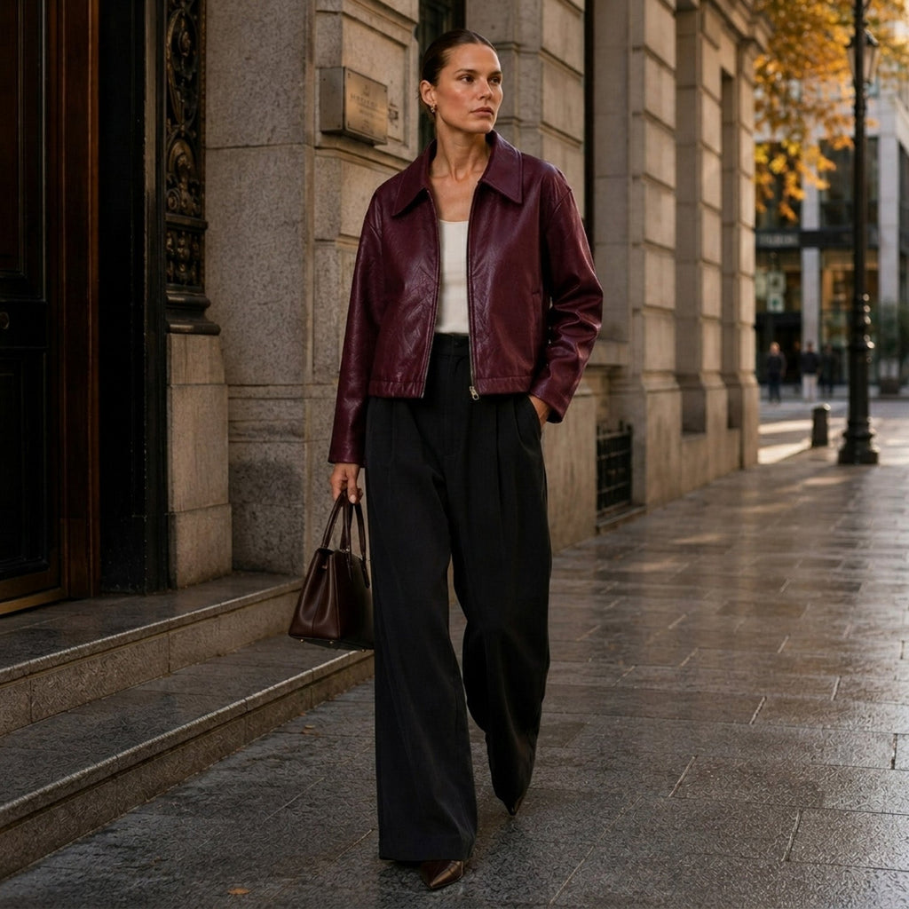 Talena | Zip Leren Jas met Zakken voor Slim Casual Stijl