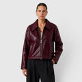 Talena | Zip Leren Jas met Zakken voor Slim Casual Stijl