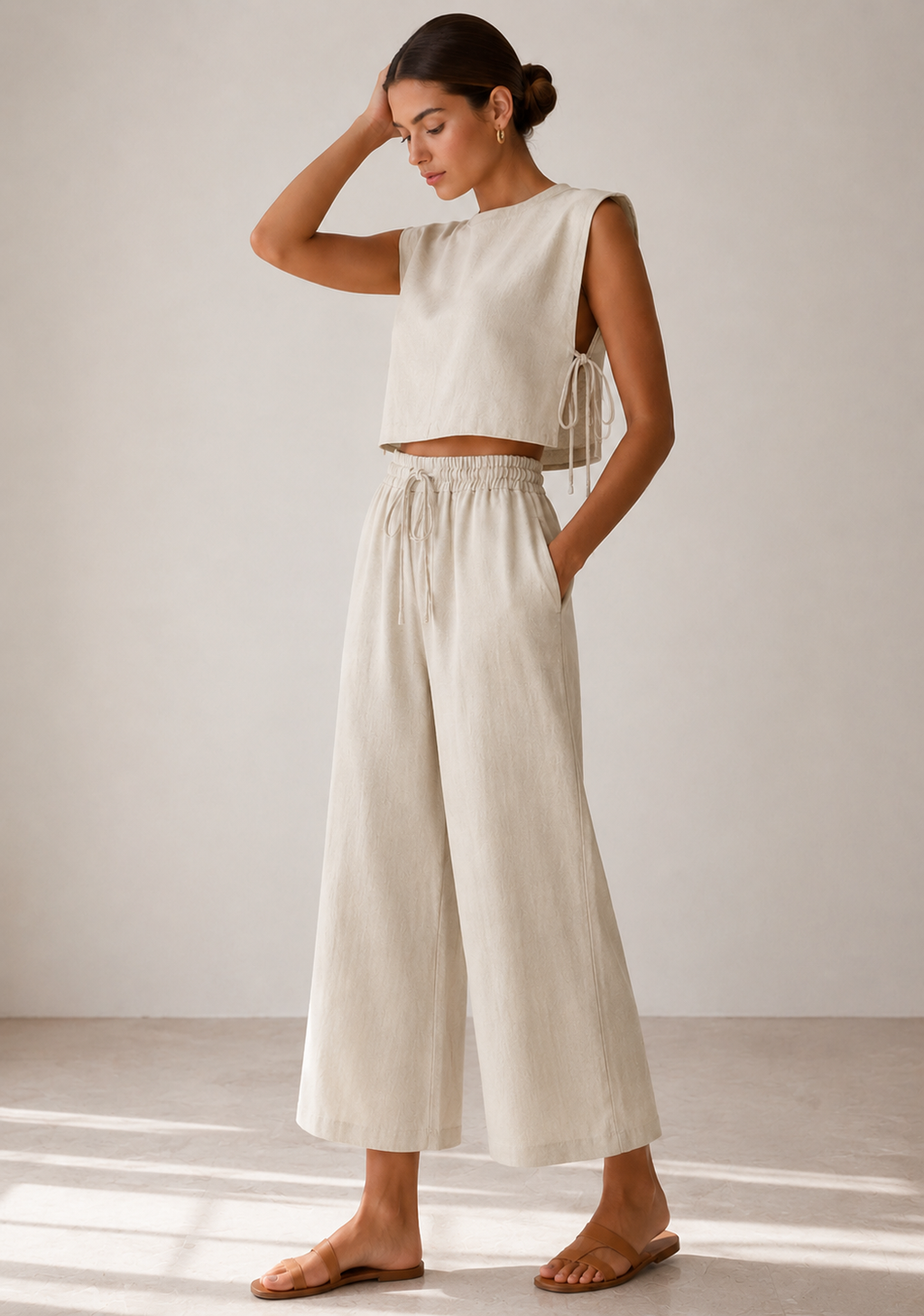 Lina | Linnen Set met Top en Wijde Broek