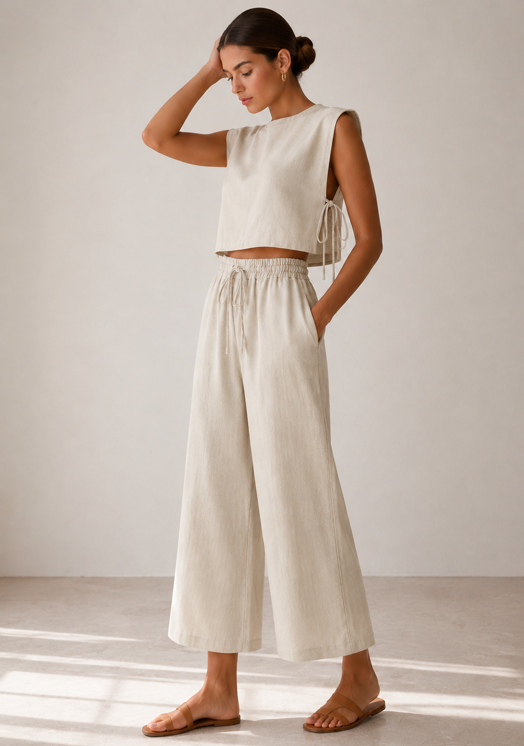 Lina | Linnen Set met Top en Wijde Broek