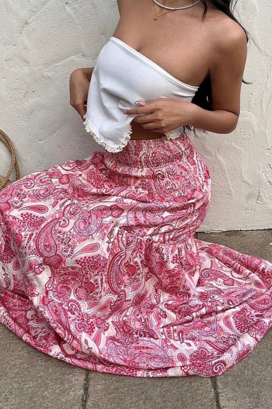 Riley | Elastische Taille Paisley Maxi Rok